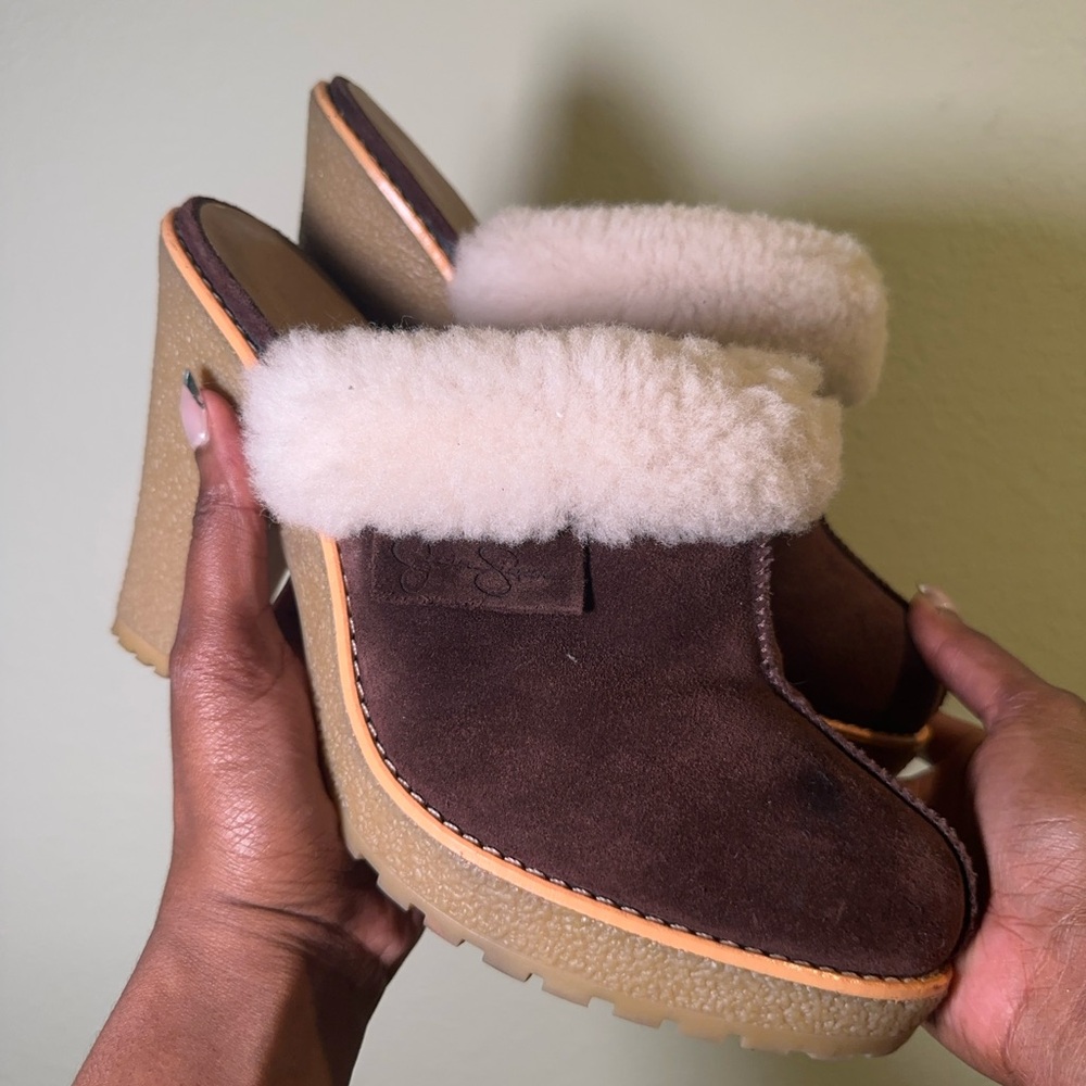 Jessica Simpson Brown Shearling Women's Clogs